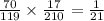 \frac{70}{119} \times \frac{17}{210} = \frac{1}{21}