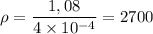 \rho = \dfrac{1,08}{4\times 10^{-4}} = 2700