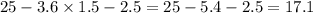 25 - 3.6 \times 1.5 - 2.5 = 25 - 5.4 - 2.5 = 17.1