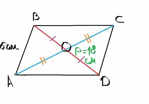Диагонали паралеллограмма abcd пересекаются в точке o,периметр треугольника cdo=18 см,ab=6см найдите