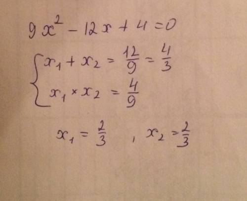 9x^2-12x+4 разложите на множитель через теорему виетта