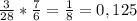 \frac{3}{28} * \frac{7}{6} = \frac{1}{8} = 0,125