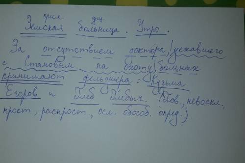 Полный синтаксический разбор земская больница. утро. за отсутствием доктора, уехавшего с становым на