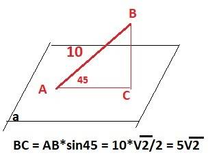 Іть з точки до площини проведено похилу, довжина якої 10 см. знайдіть відстань від точки до площини,