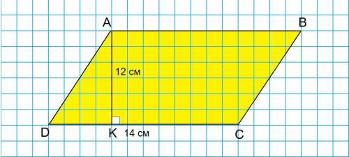 1высота параллелограмма равная 12 см проведена к стороне равной 14 см. найти площадь параллелограмма