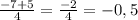 \frac{-7+5}{4} = \frac{-2}{4} = -0,5