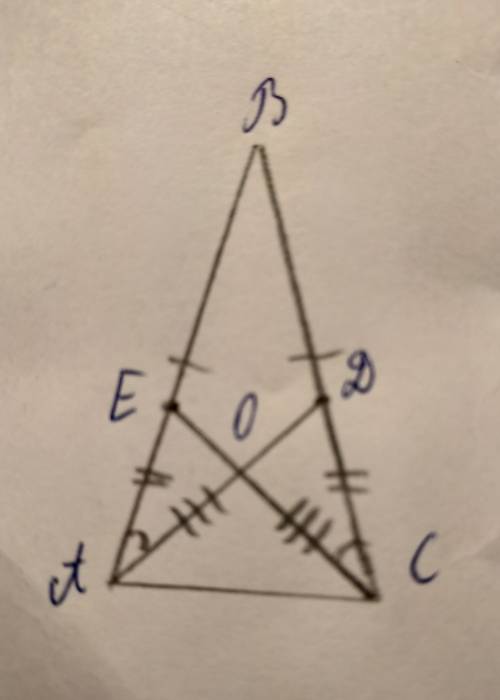 Дан треугольник abc, ab=bc. выбраны точки e принадлежит ab и d принадлежит bc, ad пересекает ec в то