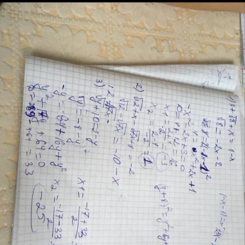 1)3+√8+x=1-x 2)√12+x-√7x+8=-2 3)√y+10=2-y решить