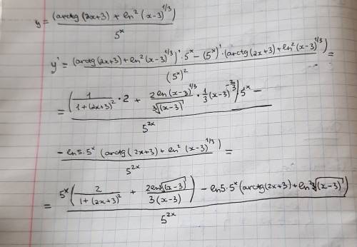 Найти производную функции (arctg(2x+3)+ln^2(x-3)^1/3)/5^x