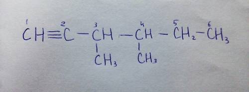 Составьте структурную формулу соединения, название которого 3,4-диметил-3,4-диметилгекс-1-ин