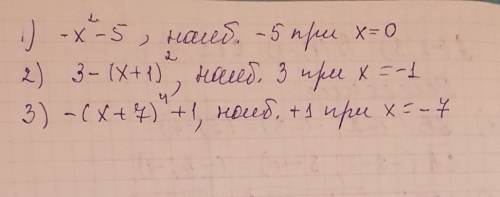 Какое наибольшее значение и при каком значении переменной принимает выражение: -х² - 5 ; 3 - (х+1)²