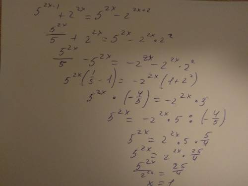 5^(2x-1)+2^(2x)=5^(2x)-2^(2x+2) показательные уравнения 19