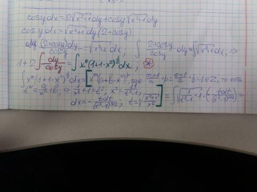 Срешением cosydx=2*sqrt(1+x^2)dy+cosy*sqrt(1+x^2)dy