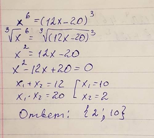 Решите, , уравнение: х^6 = (12х-20)^3