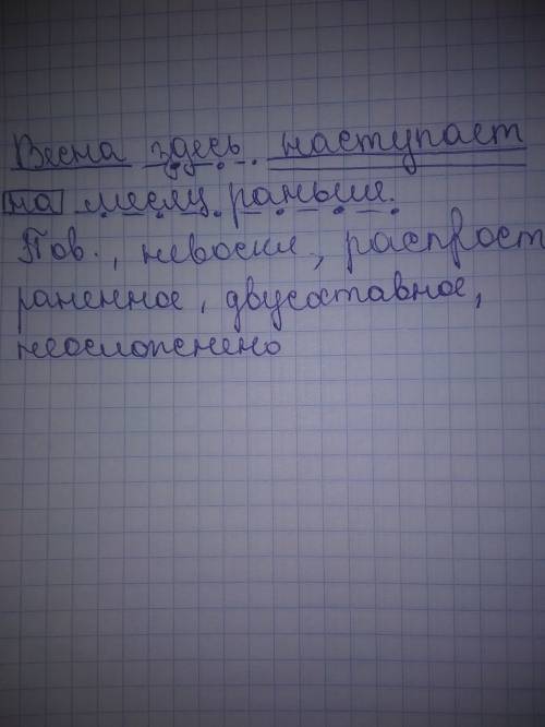 Синтаксический разбор предложения . весна здесь наступает на месяц раньше .