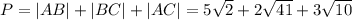 P=|AB|+|BC|+|AC|=5\sqrt{2}+2\sqrt{41}+3\sqrt{10}