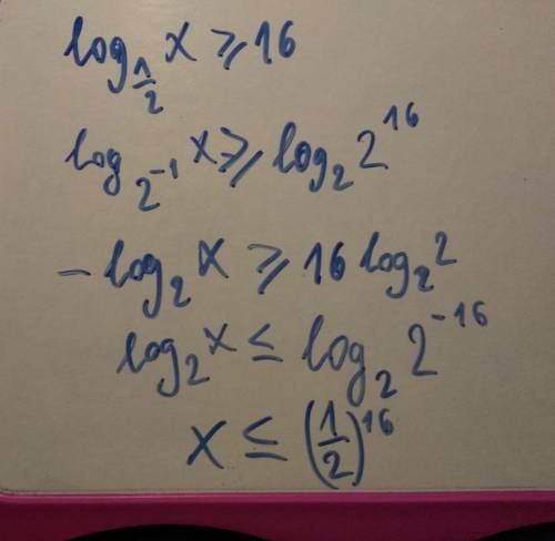 Log1/2 x≥16 с решением неравенство