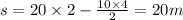 s = 20 \times 2 - \frac{10 \times 4}{2} = 20m