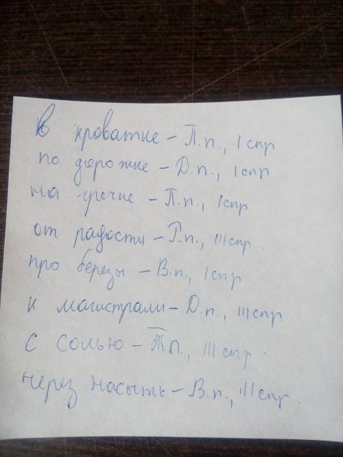 Вставь пропущенные окончания укажи склонение и падеж имен существительных в кроватке по дорожке на г