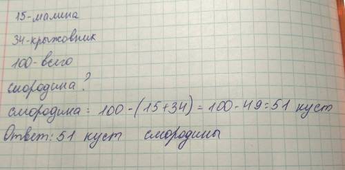 Всаду посадили 15 кустов малины 34 кустов крыжовника остальное посадили смородину сколько кустов смо