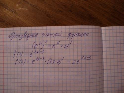 Объясните почему у производной f(x)=e^2x-3 f'(x)=2e^2x-3 перед e появляется двойка