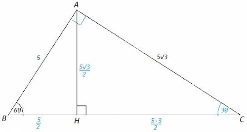 Решить треугольник авс, если известно, что угол в равен 60 градусов, ав=5 и ас=5 корней из 3