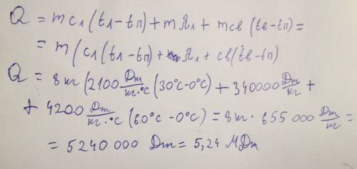 Какое количество теплоты нужно затратить, чтобы 8,0кг льда имеющего температуру - 30градусов цельсия