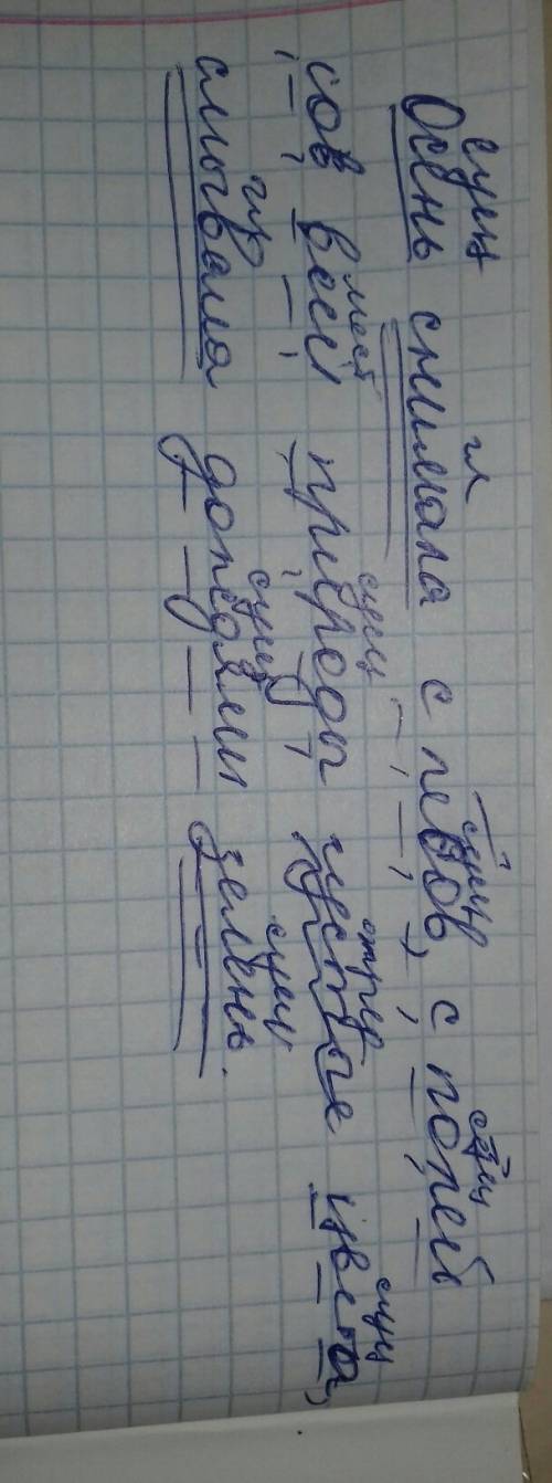 Осень снимала с лесов, с полей, со всей природы густые цвета, смывала дождями зелень. синтаксический