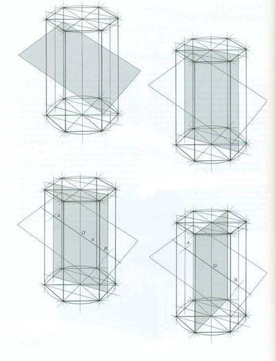 100 , черчение, сделайте наклонное сечение шестиугольной призмы