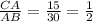 \frac{CA}{AB} = \frac{15}{30} = \frac{1}{2}