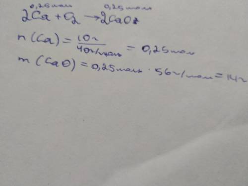 10 грамм кальция сожгли в кислороде, расчитать массу полученного оксида кальция