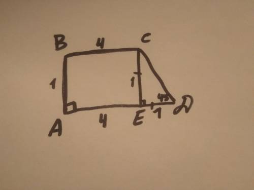 Найдите стороны и площадь прямоугольной трапеции, если её высота, проведённая из вершины трапеции, д