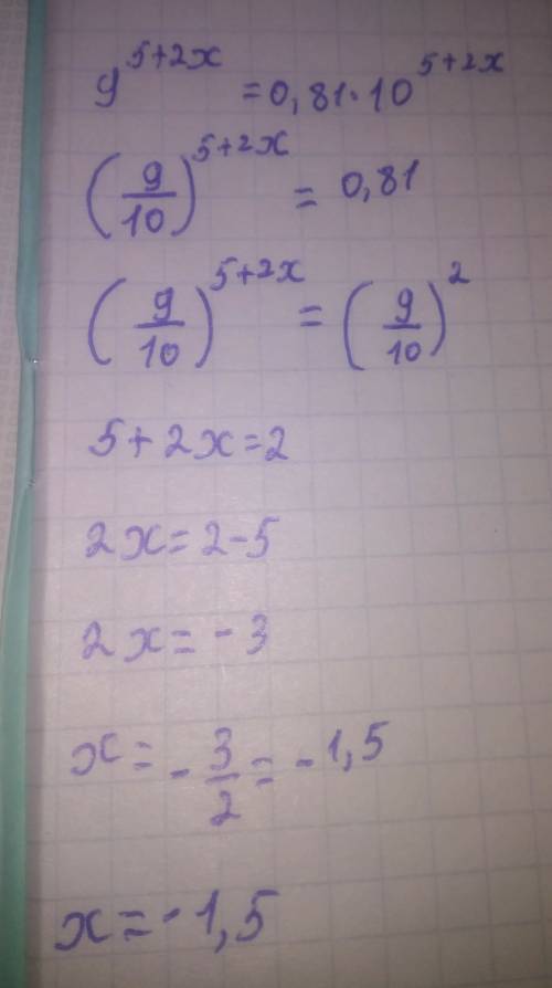 Решите неравенства 9 в степени 5+2x= 0,81*10 в степени 5+2x