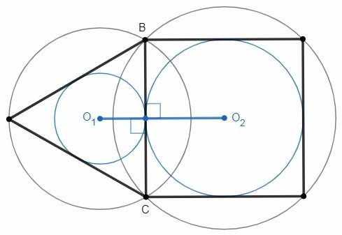 Правильный треугольник авс вписан в окружность. на стороне вс построен квадрат, около которого постр
