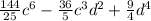 \frac{144}{25} c^{6} - \frac{36}{5} c^{3}d^{2}+\frac{9}{4}d^{4}