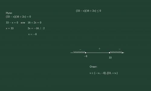 Решите неравенство (33-x)(16+2x)< =0