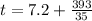 t = 7.2 + \frac{393}{35}