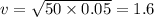 v = \sqrt{50 \times 0.05} = 1.6