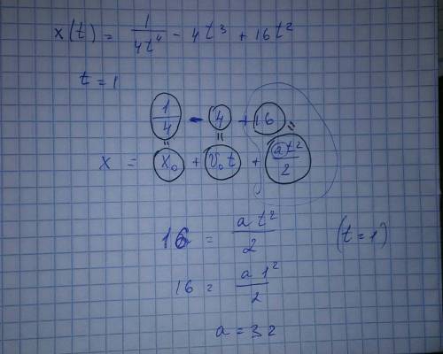 Материальная точка движется прямолинейно по закону x(t)= 1/4t^4 -4t^3+16t^2 найти ускорение точки в