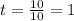 t = \frac{10}{10} = 1