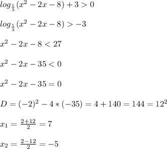 log_{\frac{1}{3} }(x^{2}-2x-8)+30\\\\log_{\frac{1}{3} }(x^{2}-2x-8)-3\\\\x^{2}-2x-8