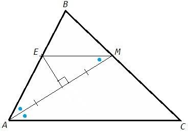 Втреугольнике авс проведена биссектриса ам , к которой проведён серединный перпендикуляр, пересекающ