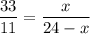 \dfrac{33}{11}=\dfrac{x}{24-x}