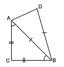 Равнобедренный треугольник авс с прямым углом с и равнобедренный треугольник авd (ав=bd) имеют равны
