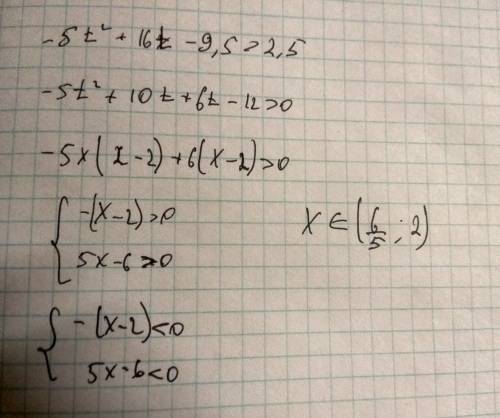 Высота над землeй подброшенного вверх мяча меняетсч по закону h(t)=16t-5t²-9,5.где h-высота в метрах