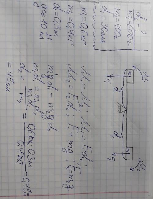 Длина левого плеча рычага составляет 30 см масса груза 600 г если провести 400 г груза находится в р