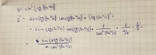 Найти производную y=sin^2(tg ln x/2)