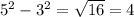 5 ^{2} - 3^{2} = \sqrt{16 } = 4