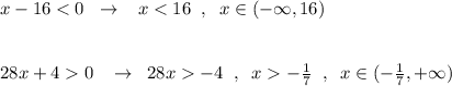 x-16-4\; \; ,\; \; x-\frac{1}{7}\; \; ,\; \; x\in (-\frac{1}{7},+\infty )