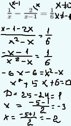 Дробные уравнения,решить с пояснением как решать [tex]\frac{1}{x} - \frac{2}{x-1} = \frac{1}{6} \\\\